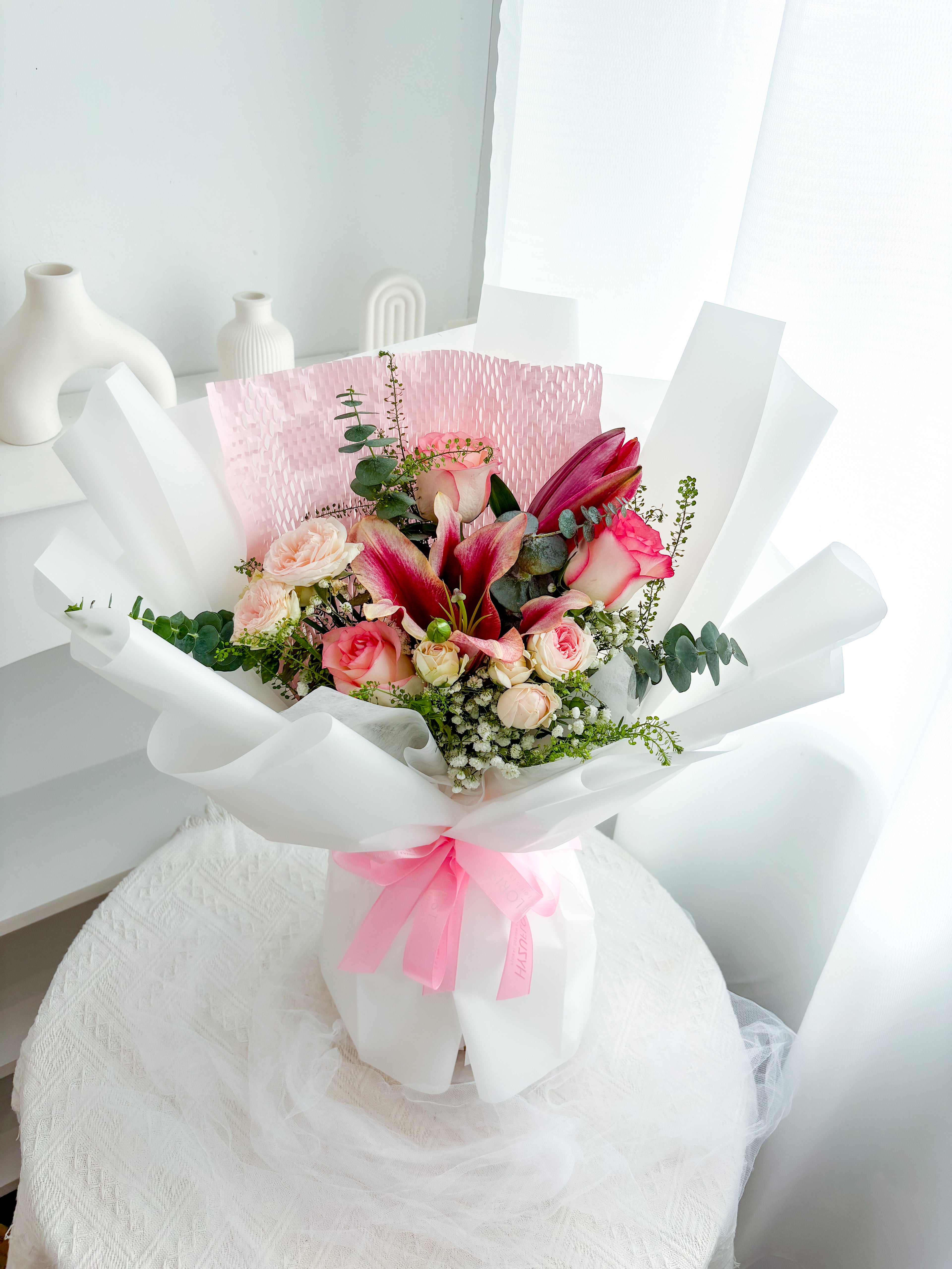 Standard Fresh Lilies-Roses Bouquet