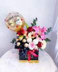 Premium Fruit Box with Fresh Flowers Mix