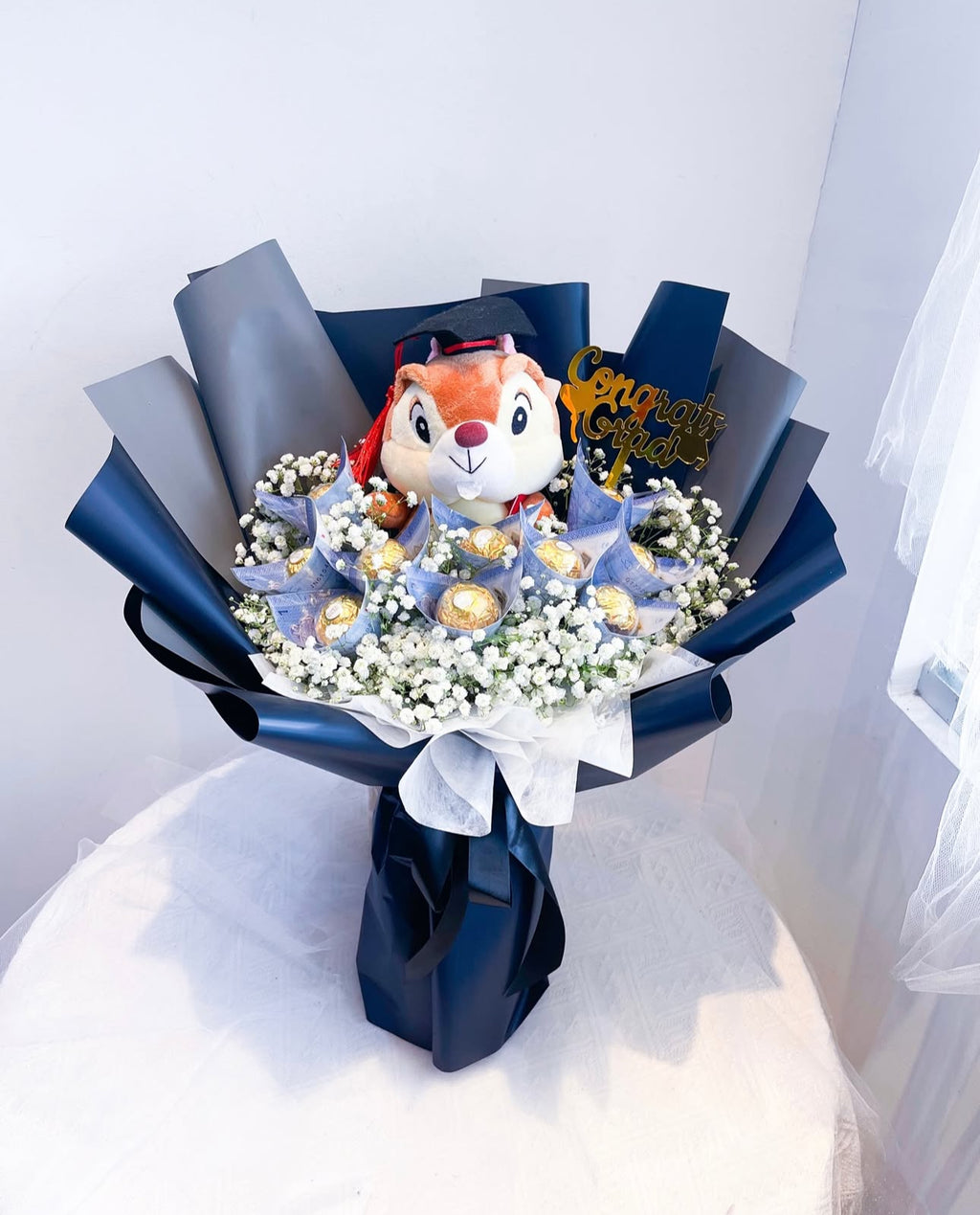 Cash Pops Money Bouquet with Grad Teddy