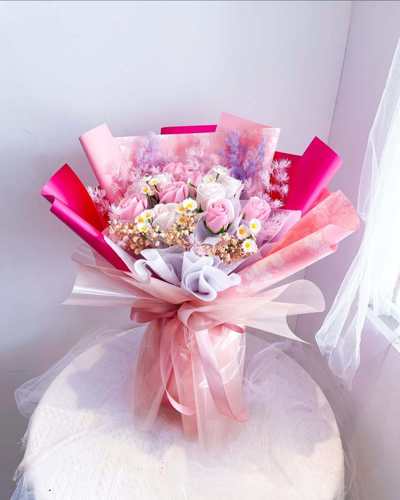 Artificial Scented Roses Bouquet Blush Set