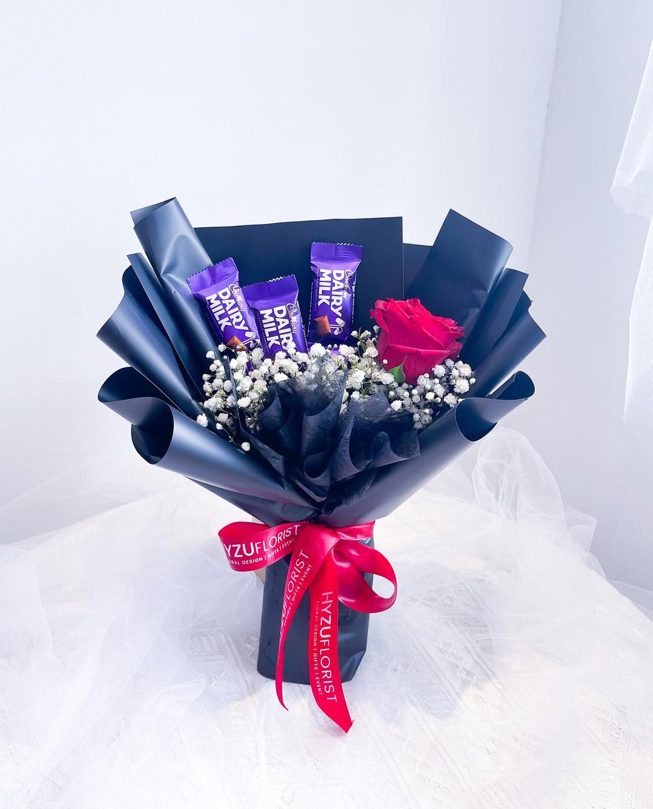 Single Fresh Rose with Chocolate Bouquet