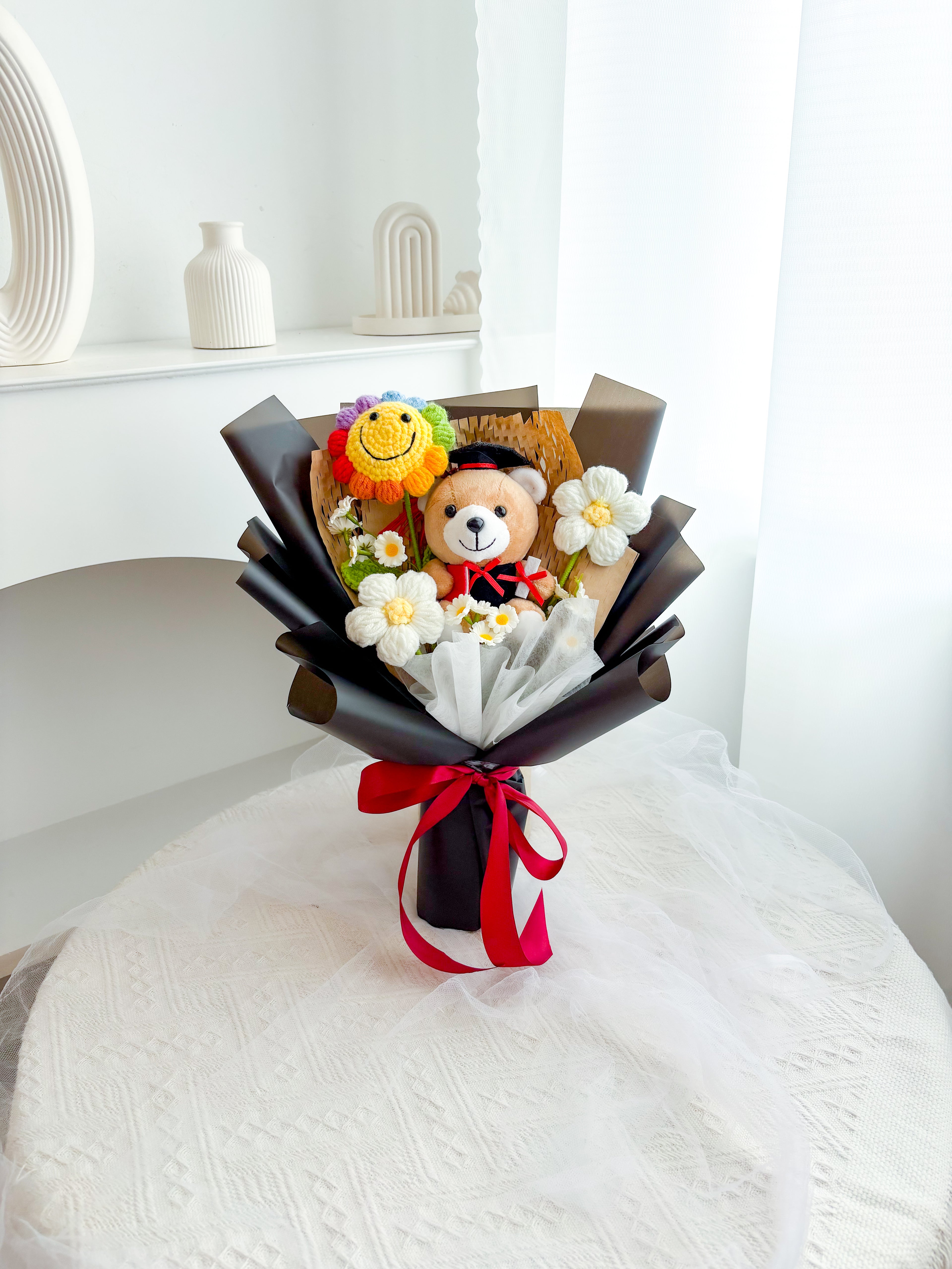 Mini Crochet Mix Bouquet with Grad Teddy