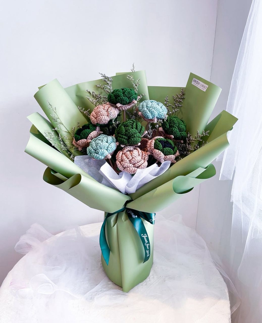 Crochet Roses Bouquet Jade Set