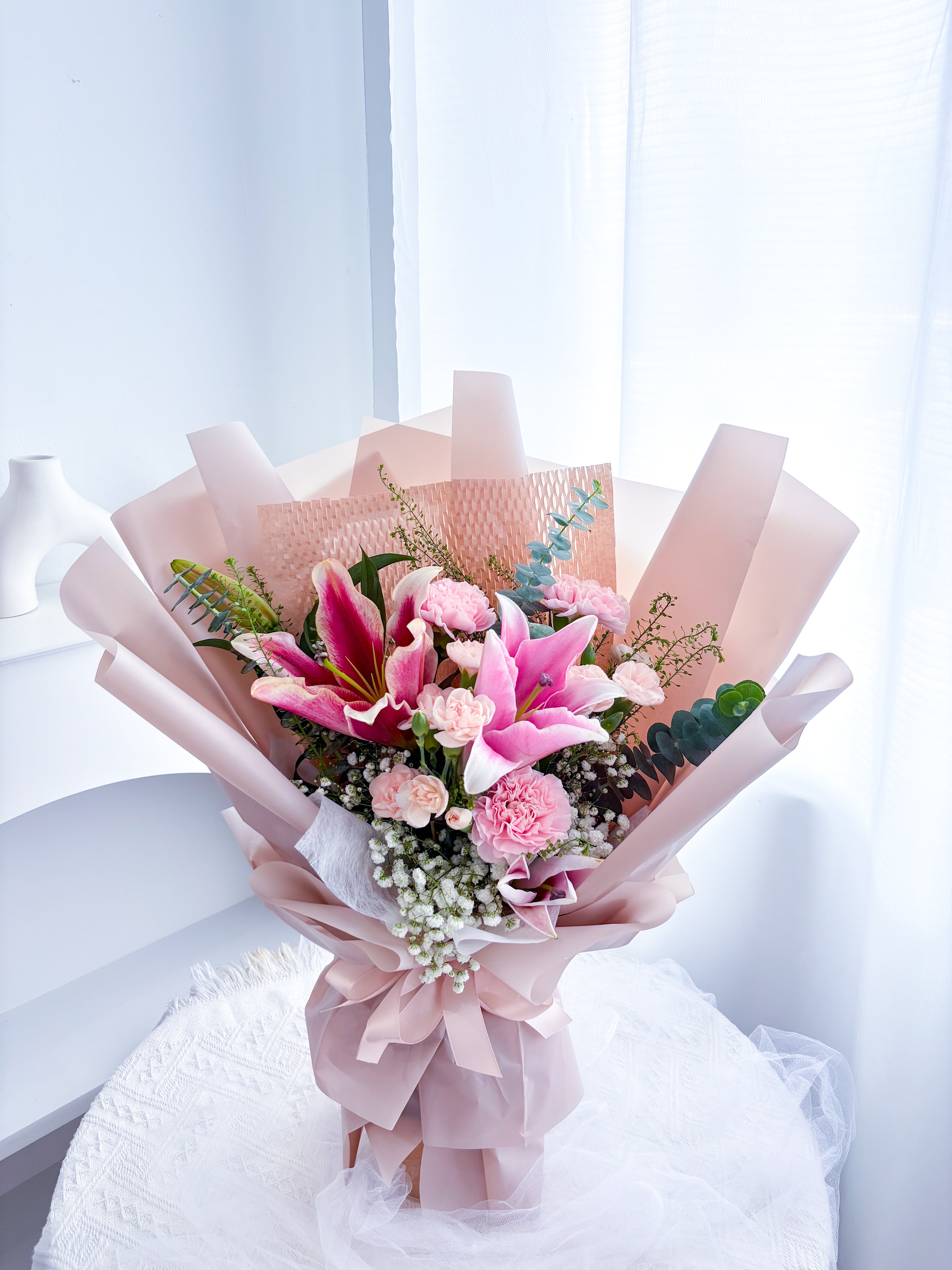 Fresh Lilies-Carnations Bouquet