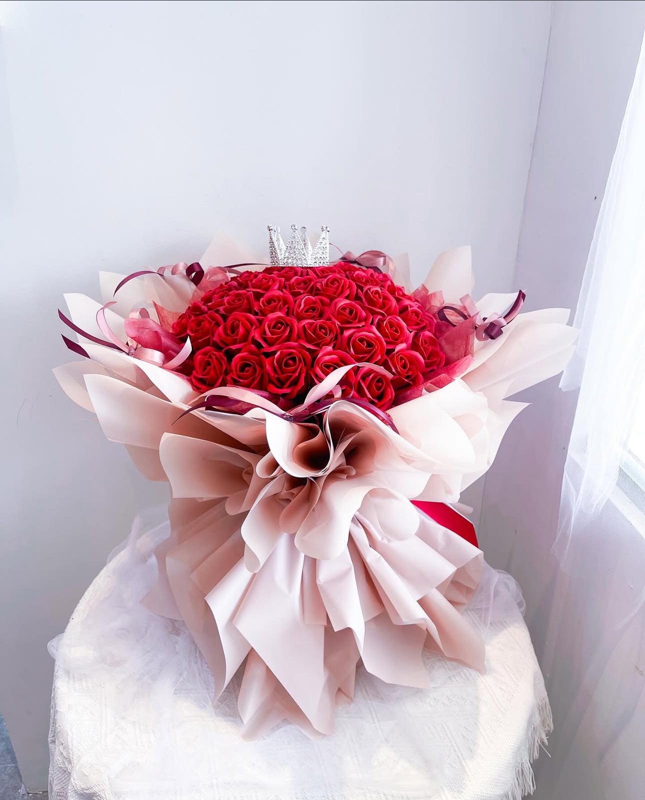 Deluxe Artificial Scented Roses Round Bouquet