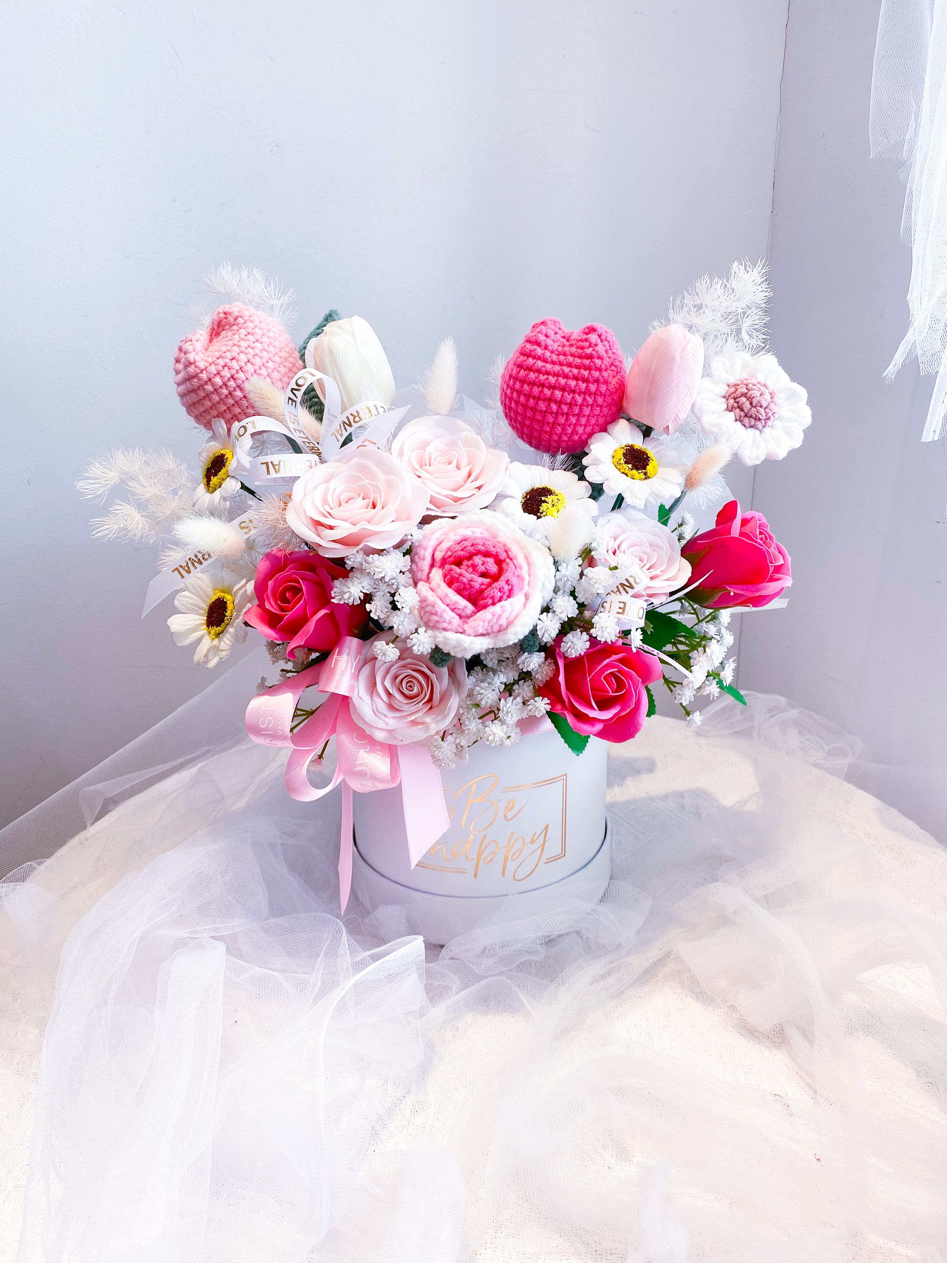 Crochet-Artificial Mix Flower Box Blush Set