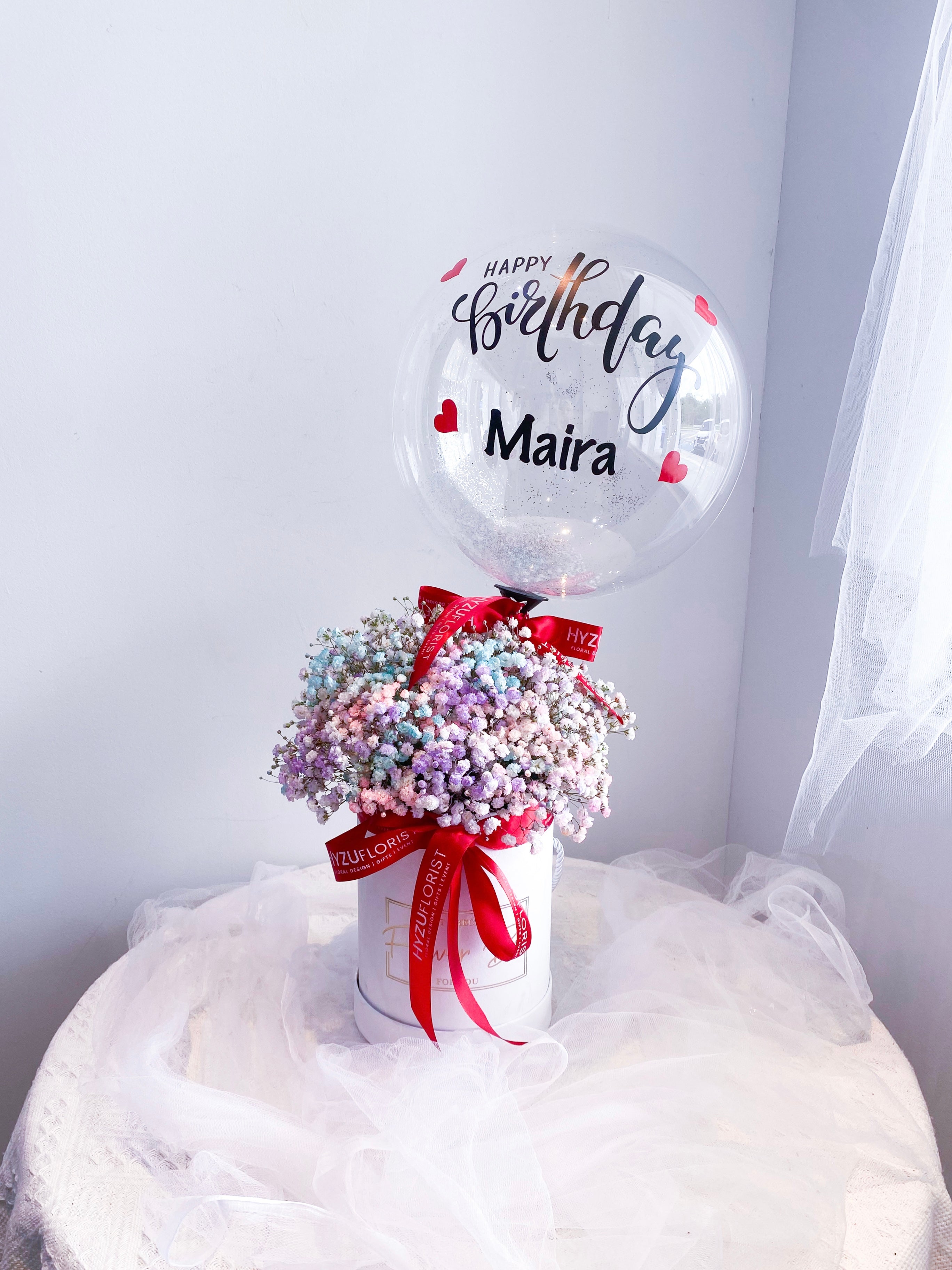 Fresh Baby's Breath Box with Glitter Ballon
