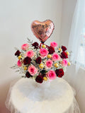 Fresh Roses Arrangement Box with Foil Balloon