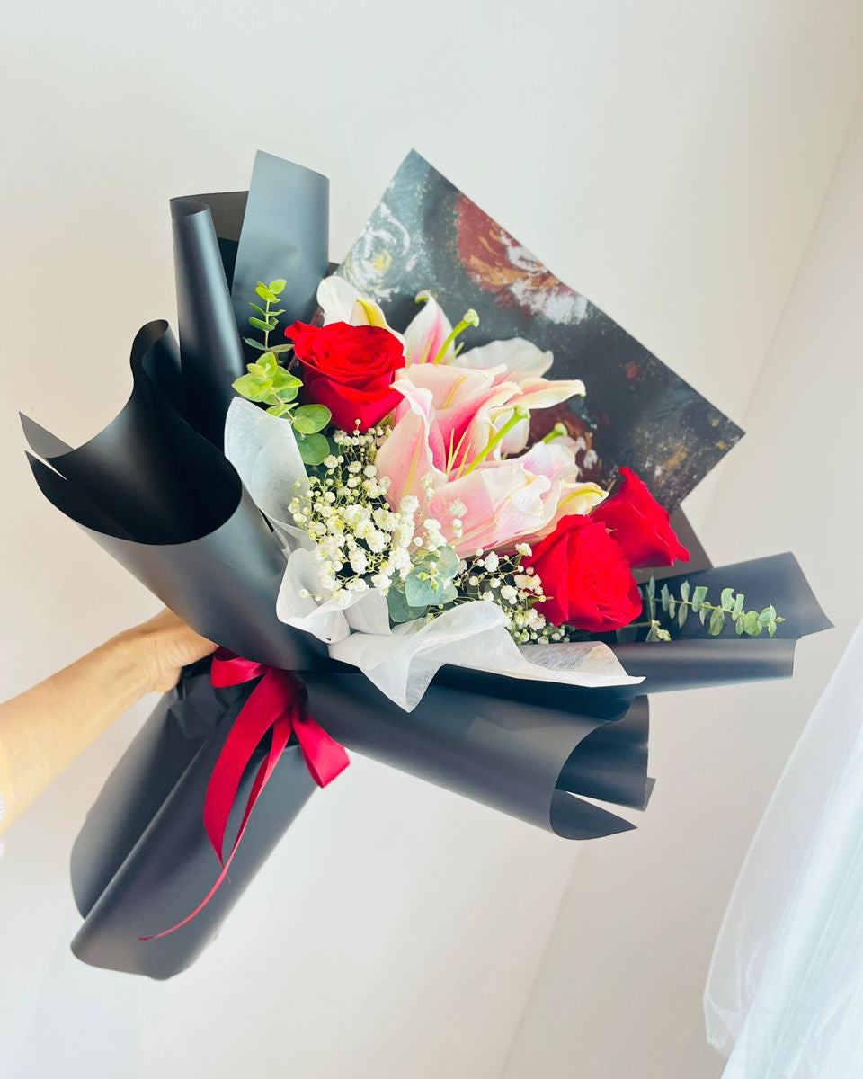 Basic Fresh Lilies-Roses Bouquet