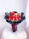 Large Artificial Scented Roses Bouquet with Premium Grad Teddy