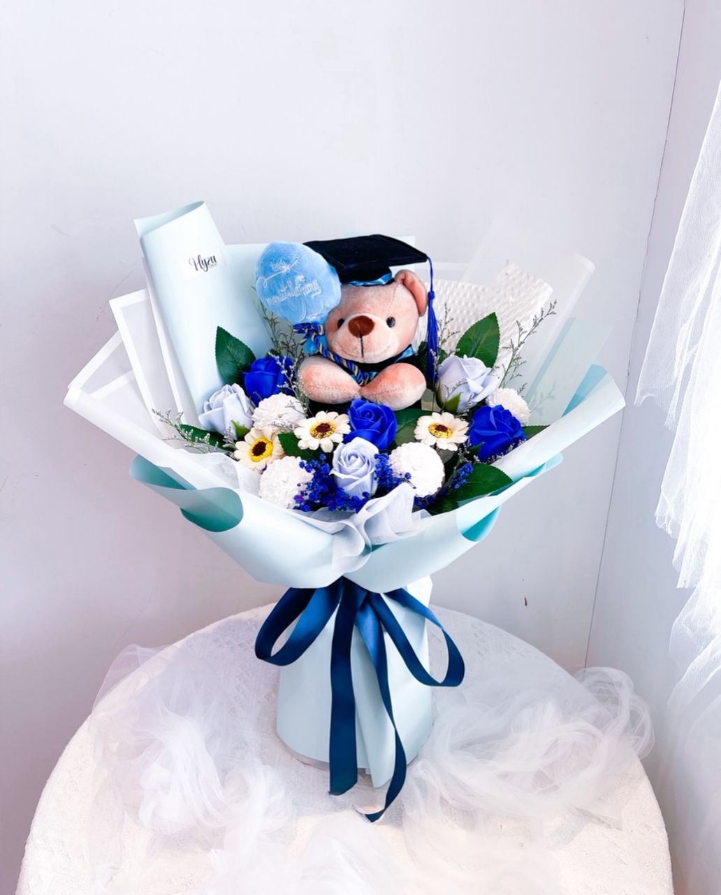 Artificial Scented Bouquet Winter Set with Premium Grad Teddy
