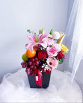 Standard Fruit Box with Fresh Flowers Mix