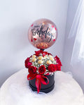 Fresh Roses-Ferrero Box with Glitter Balloon