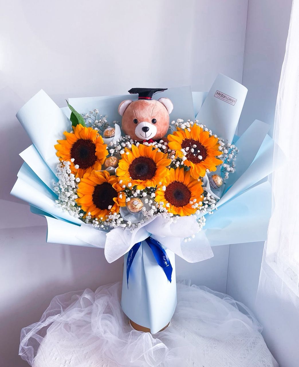 Sunflowers Bouquet with Grad Teddy