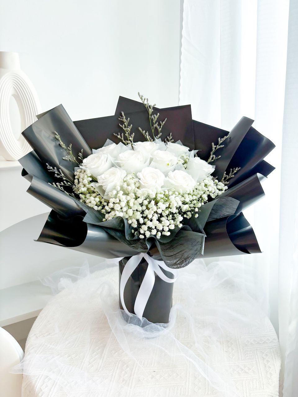 Artificial Scented Roses Bouquet Snow Set